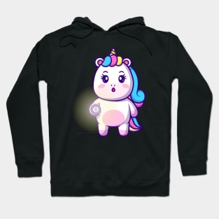 Cute Unicorn Holding Flashlight Cartoon Hoodie